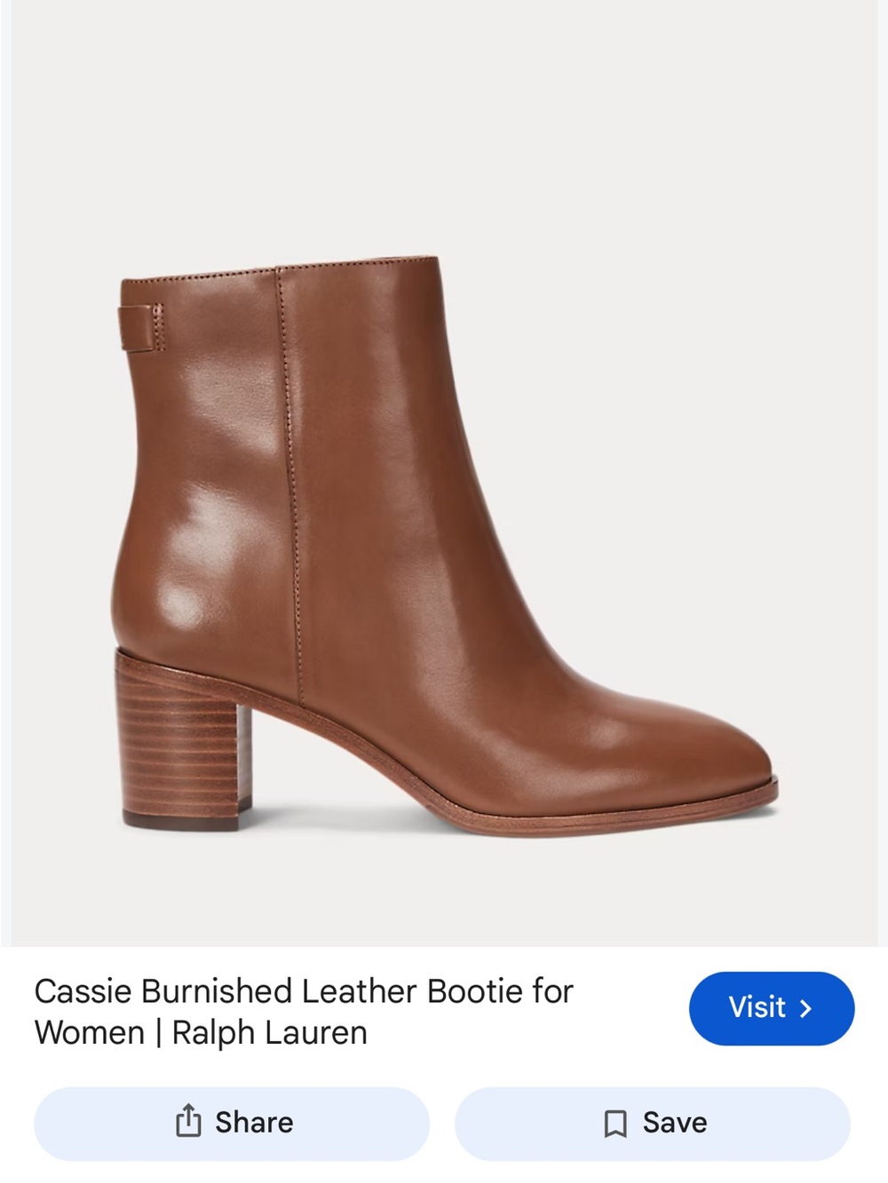 Ralph Lauren Smooth Brown Leather Ankle Bootie